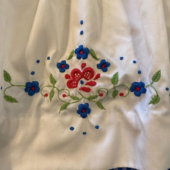 Vintage 70s red white blue & green Floral Embroidered Gingham Baby Dress - Picture 4 of 10